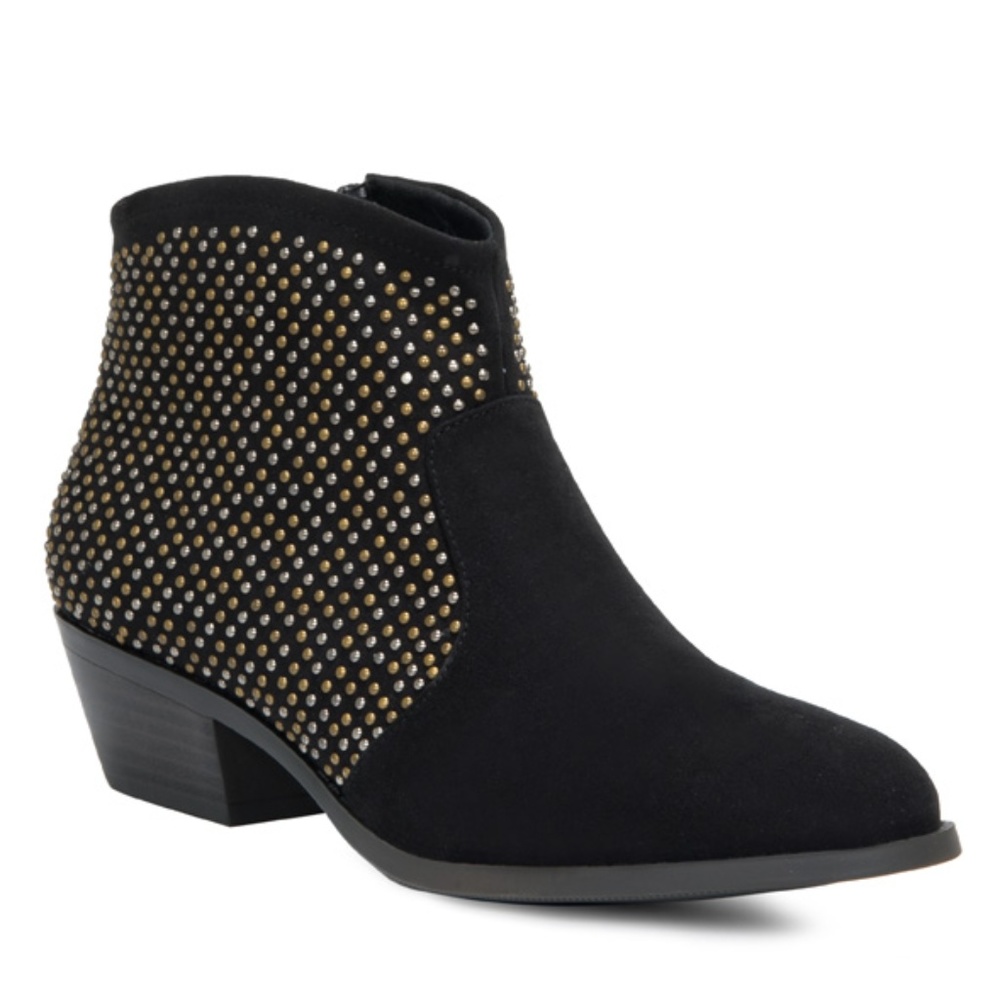 Black Faux Suede Ankle Booties Embellished Studded *NEW* Sz9
